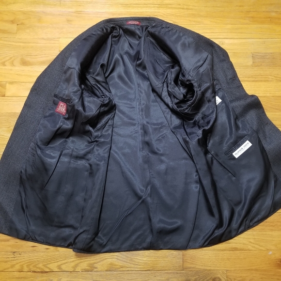 Jos A. Bank Tweed Sport Coat 43R Corporate Cashmere Wool 3 Button Gray Navy - Picture 7 of 13